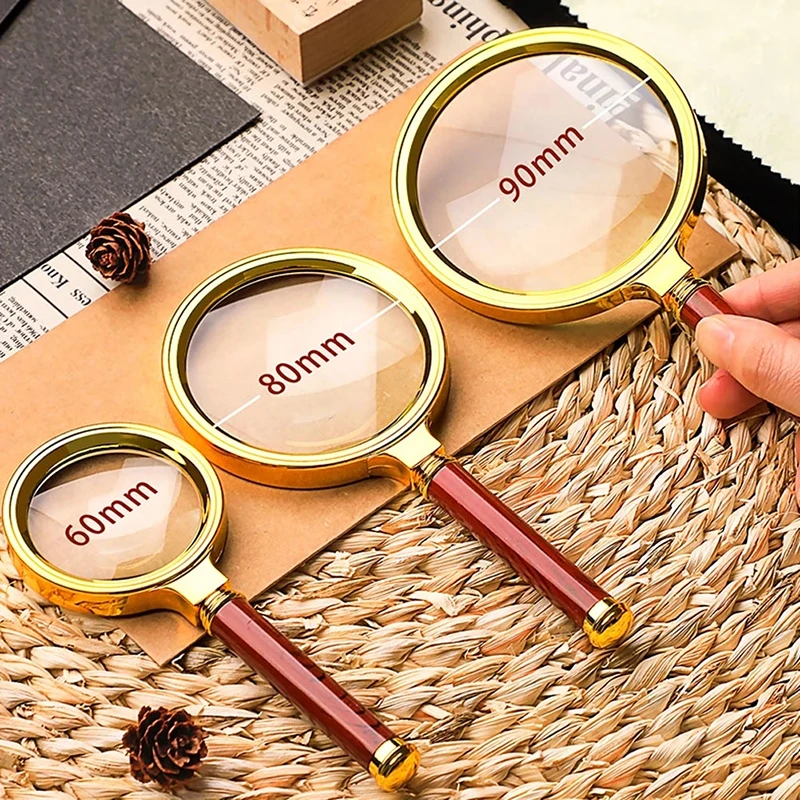 

Handheld 10X Magnifying 60mm/70mm/80mm/90mm Portable Retro Handle Magnifier Eye Loupe Glass Reading Jewelry Reading Magnifying