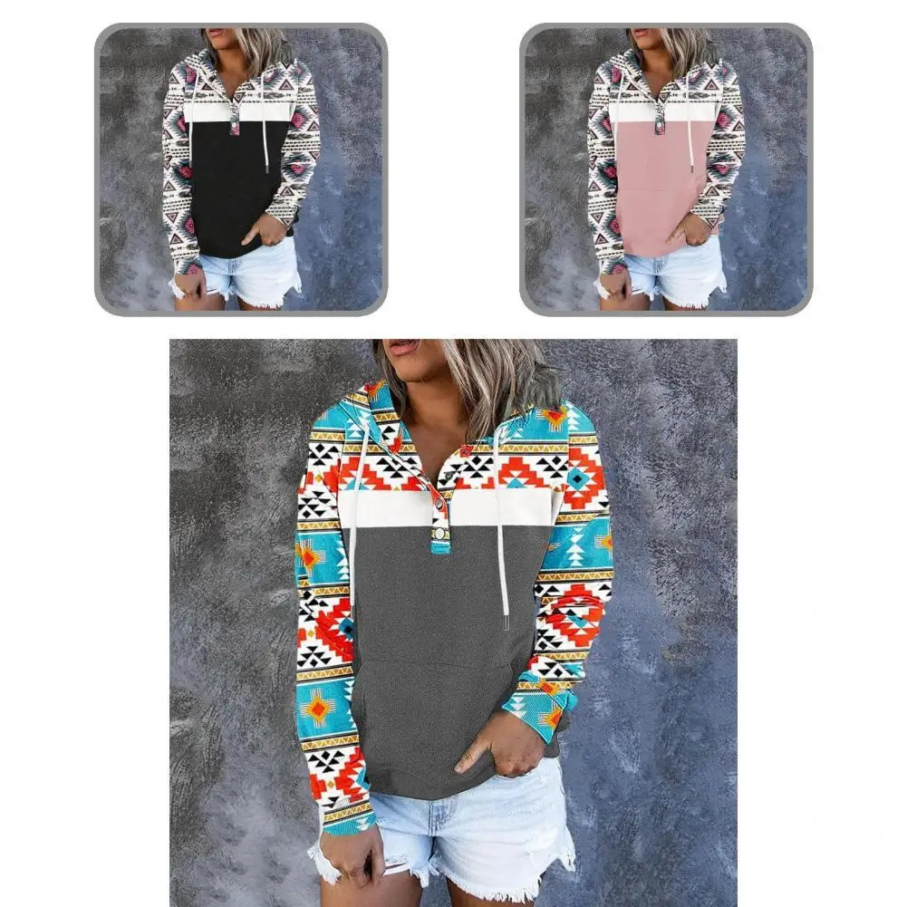 Женская Осенняя толстовка с капюшоном и геометрическим рисунком 
Женская Осенняя толстовка с капюшоном и геометрическим рисунком