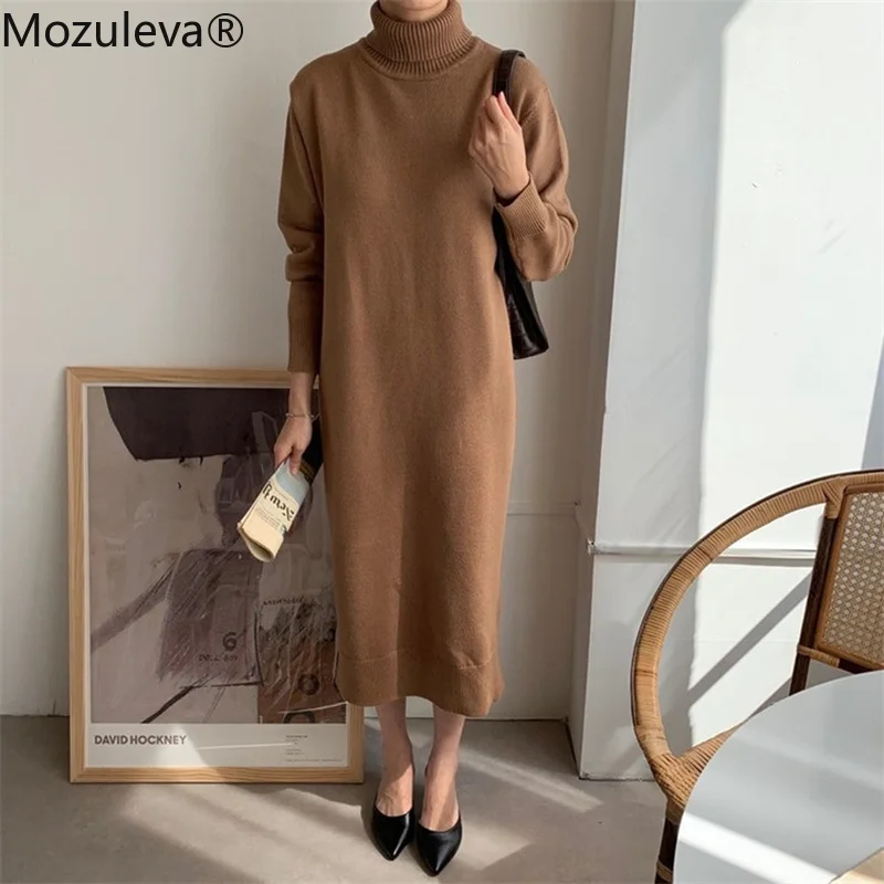 Mozuleva Vintage Turtleneck Ladies Sweater Dress 2021 Autumn Winter Warm Loose Full Sleeve Split Knitting Women Dresses Vestidos
Mozuleva Vintage Turtleneck Ladies Sweater Dress 2021 Autumn Winter Warm Loose Full Sleeve Split Knitting Women Dresses Vestidos