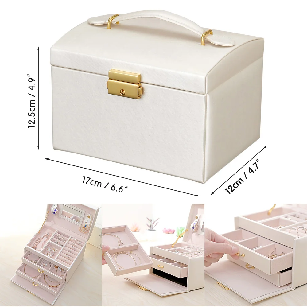 Three Layer Double Drawer Earring Necklace Case Jewelry Box With Mirror And Lock Storage Box Organizer Storage Organizer 
Three Layer Double Drawer Earring Necklace Case Jewelry Box With Mirror And Lock Storage Box Organizer Storage Organizer