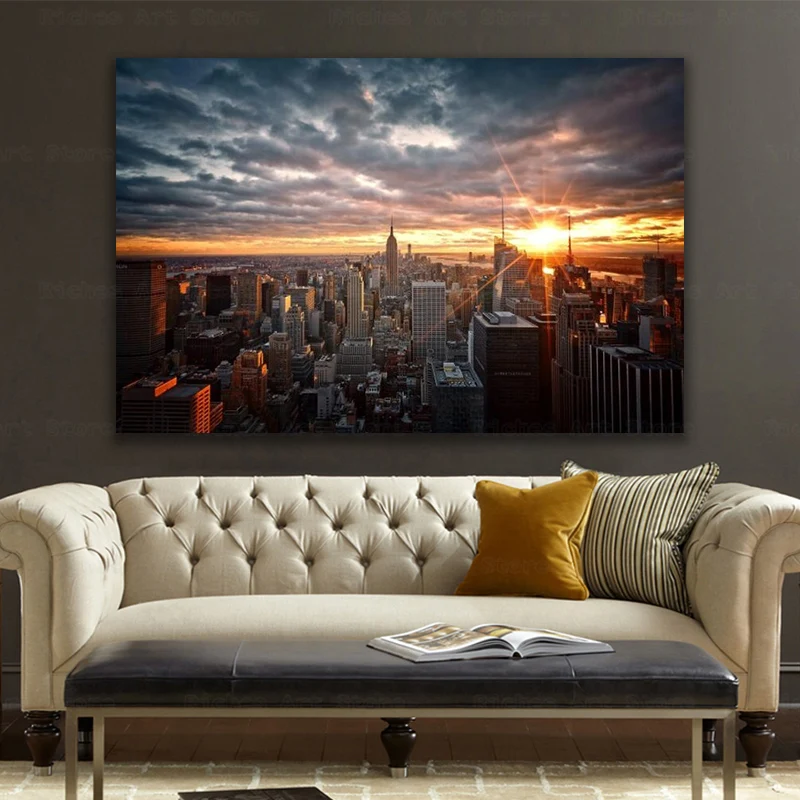 

New York City Sunset View Canvas Paintings on The Wall Art Posters and Prints Skline of Manhattan Wall Pictures Home Decoration