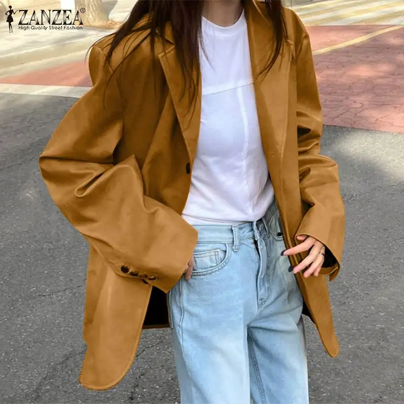 Lady Casual Long Sleeve Cardigans ZANZEA Fashion PU Leather Blazer Women's Solid Street Lapel Jackets 2021 Autumn Oversized Coat
Lady Casual Long Sleeve Cardigans ZANZEA Fashion PU Leather Blazer Women's Solid Street Lapel Jackets 2021 Autumn Oversized Coat