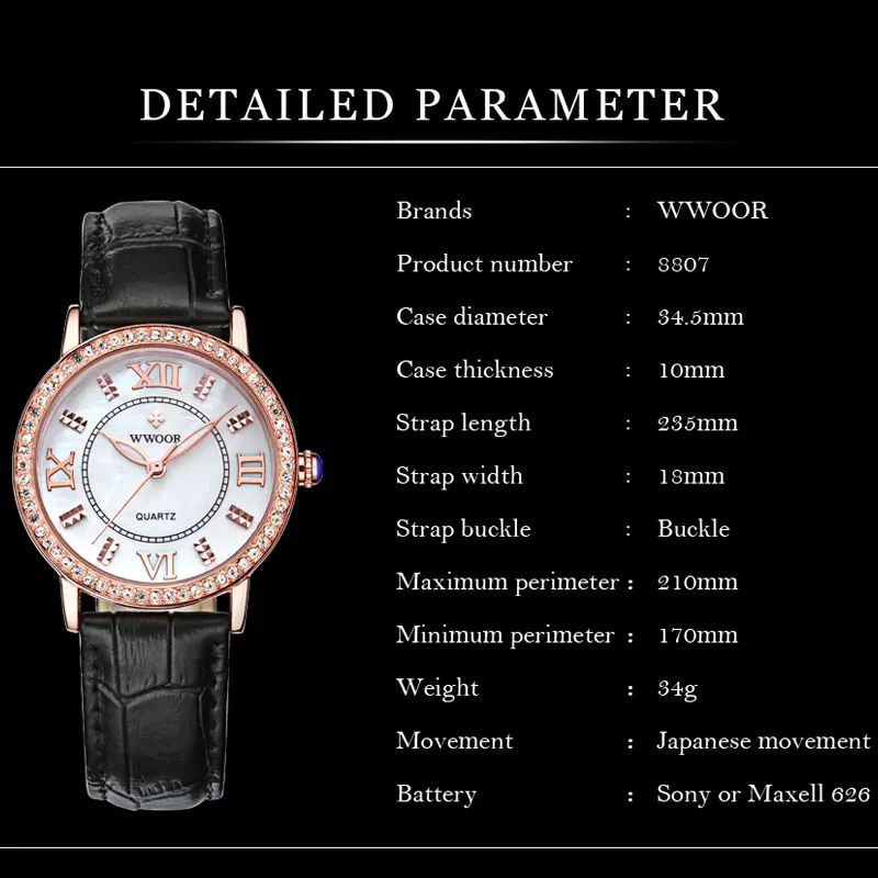 WWOOR Brand Luxury Women Watches ladies rhinestone quartz watches female wristwatches women leather strap waterproof clock
WWOOR Brand Luxury Women Watches ladies rhinestone quartz watches female wristwatches women leather strap waterproof clock