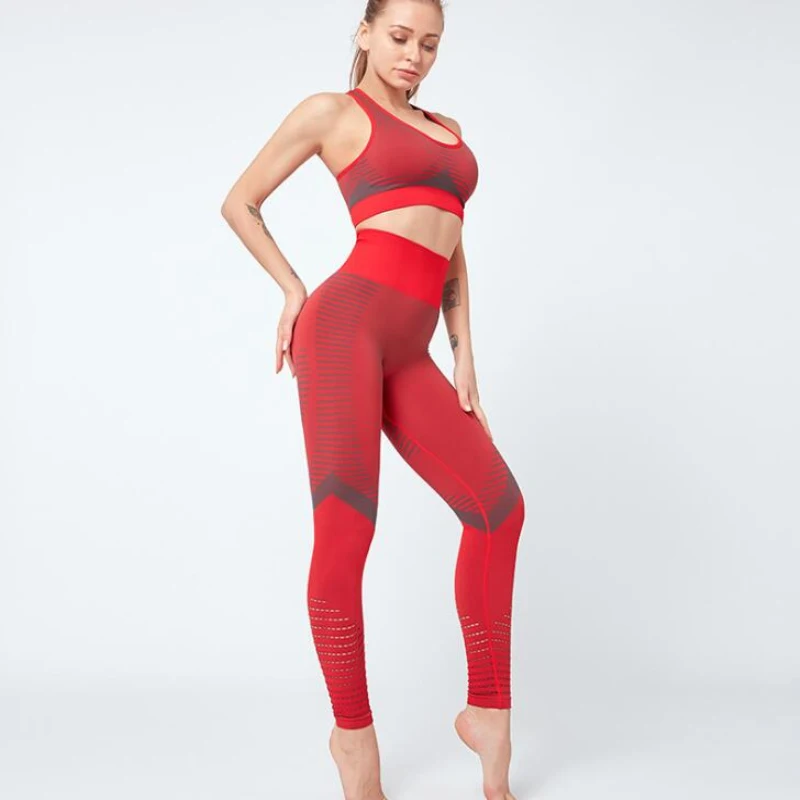

Hollow Out Gym Clothing Yoga Set Tracksuit For Women Bras Padded Leggings Sets 2 Pieces Sports Suits Female Ropa Deportiva Mujer