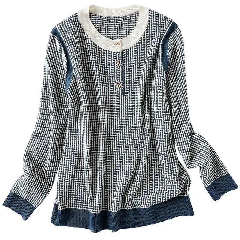 Women's Spring and Autumn New Loose Top Crewneck Long Sleeve Black and White Plaid Knitted Shirt
Women's Spring and Autumn New Loose Top Crewneck Long Sleeve Black and White Plaid Knitted Shirt