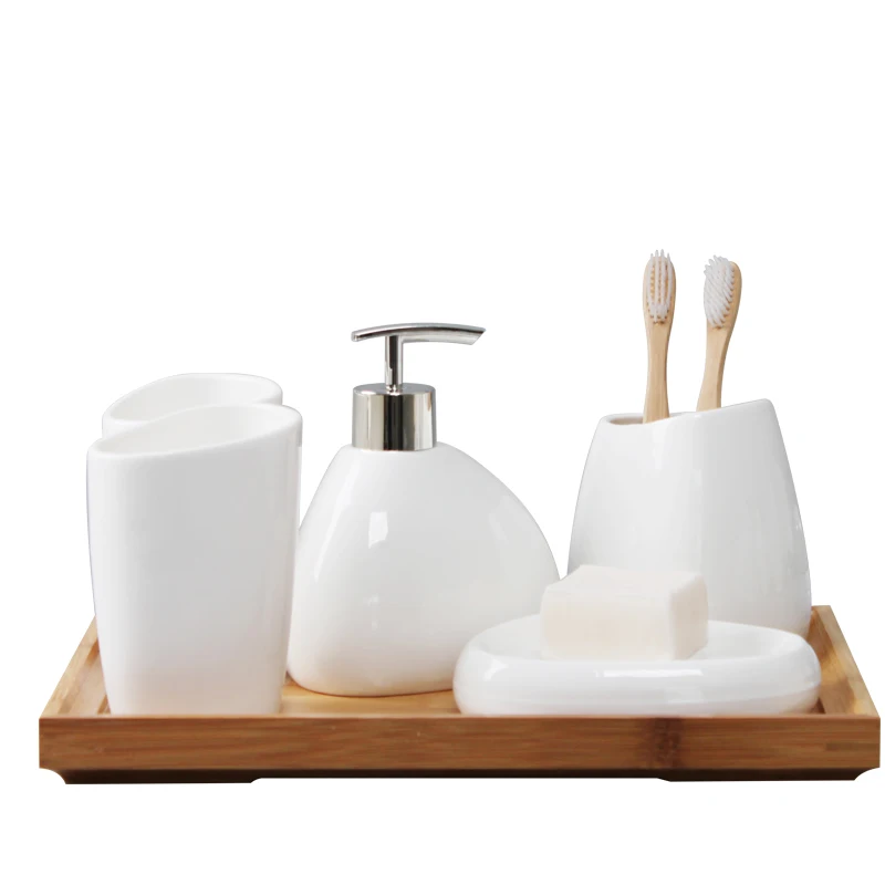 

New arrival Six-piece Set ceramics Bathroom Accessories Set Soap Dispenser/Toothbrush Holder/Tumbler/Soap Dish Bathroom Products