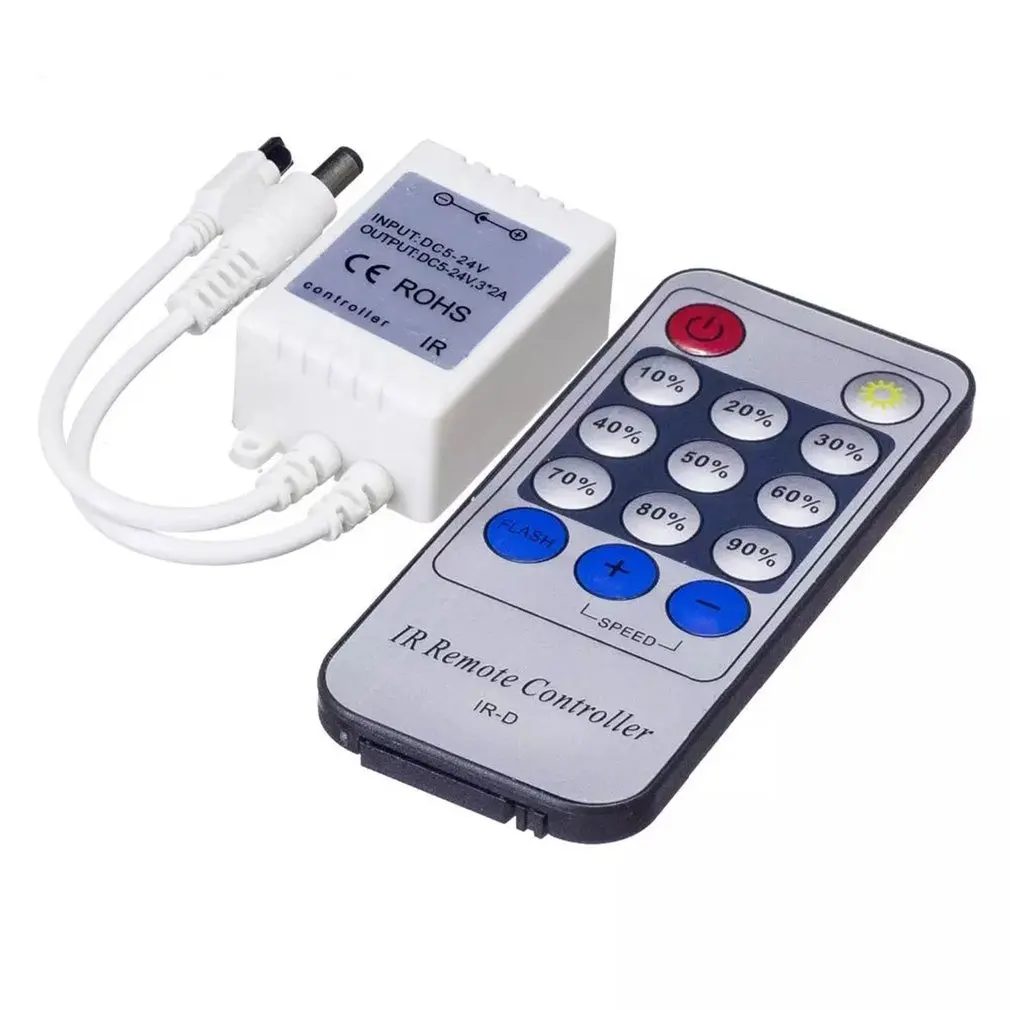 Mini Remote Control Dimmer For Single Color LED Strip LED Ribbon LED Tape DC 12V-24V 144W IR 14 Key Remote Controller
Mini Remote Control Dimmer For Single Color LED Strip LED Ribbon LED Tape DC 12V-24V 144W IR 14 Key Remote Controller