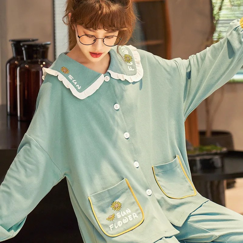 2 Piece Pajama Set Women Fresh English Small Flowers Night Gown Sets Female Cozy Cotton Lapel Double Pocket Women's Home Clothes
2 Piece Pajama Set Women Fresh English Small Flowers Night Gown Sets Female Cozy Cotton Lapel Double Pocket Women's Home Clothes