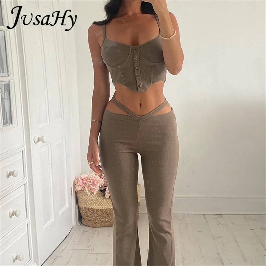 JuSaHy Autumn Solid Casual Elegant Women's Two Pieces Sets Tank Crop And Flare Pants Matching Outfits Simple Streetwear New
JuSaHy Autumn Solid Casual Elegant Women's Two Pieces Sets Tank Crop And Flare Pants Matching Outfits Simple Streetwear New