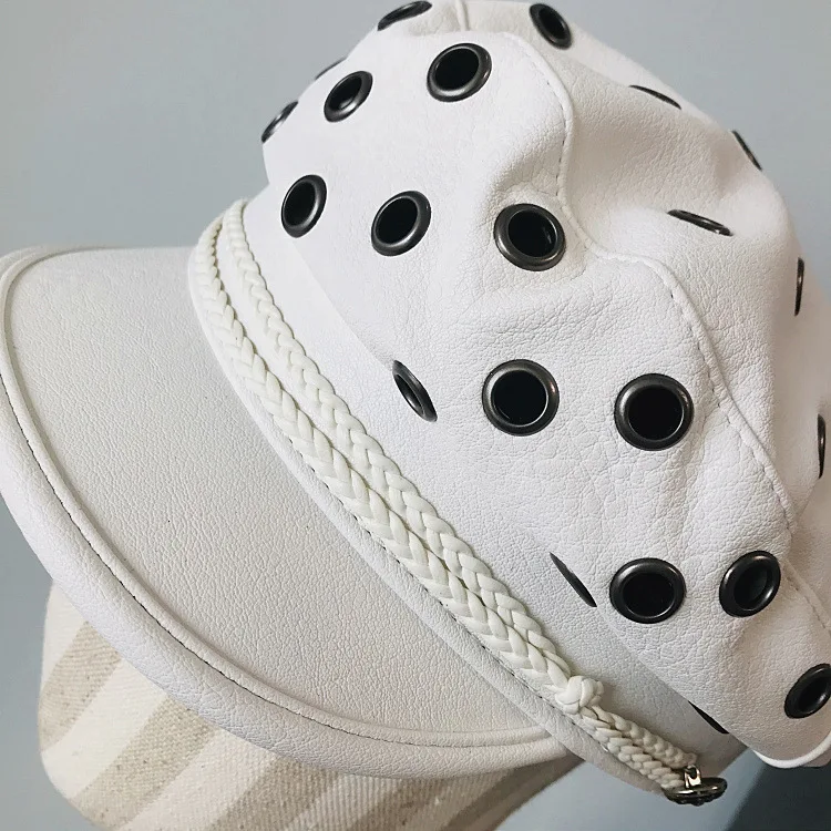 New soft PU leather rivet hole baseball hat retro punk Military Hat Sailor Hats For Women Men flat top captain Cap travel cadet 
New soft PU leather rivet hole baseball hat retro punk Military Hat Sailor Hats For Women Men flat top captain Cap travel cadet