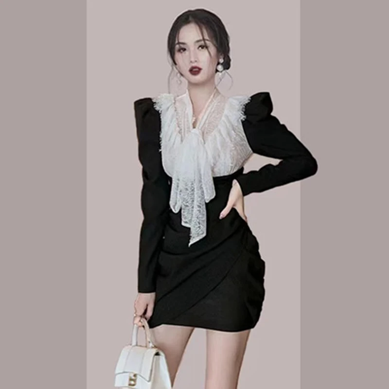 French Hepburn Style Autumn Mini Dress Women Office Lady Luxury Lace Patchwork Party Dress Plus Size Sheath Slim Pleated D251
French Hepburn Style Autumn Mini Dress Women Office Lady Luxury Lace Patchwork Party Dress Plus Size Sheath Slim Pleated D251