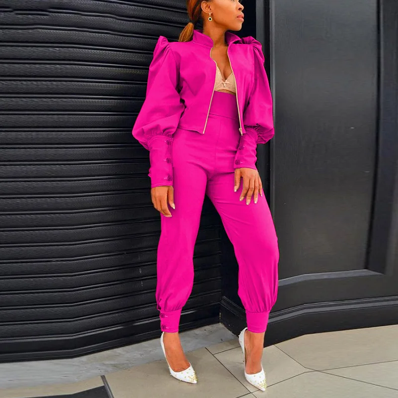 Elegant Women 2 Piece Suits Tracksuit Fashion High Waist Trouser Set Casual Puff Sleeve Zip-up Coat Tops And Cargo Pants Outfits
Elegant Women 2 Piece Suits Tracksuit Fashion High Waist Trouser Set Casual Puff Sleeve Zip-up Coat Tops And Cargo Pants Outfits
