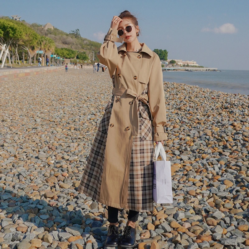 Women Trench Coat Long Double-Breasted Plaid Patchwork With Belt Spring Fall Windbreaker Lady Duster Coat Female Outerwear
Women Trench Coat Long Double-Breasted Plaid Patchwork With Belt Spring Fall Windbreaker Lady Duster Coat Female Outerwear