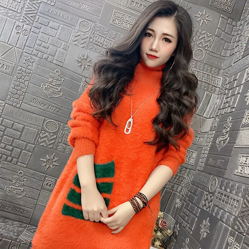 Women 2021 Spring Autumn Turtleneck Long Sleeve Jumper Sweater Dress Female Imitation Mink Cashmere Knitted Dresses Vestido A707
Women 2021 Spring Autumn Turtleneck Long Sleeve Jumper Sweater Dress Female Imitation Mink Cashmere Knitted Dresses Vestido A707