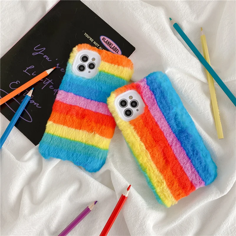 Rainbow Plush Phone Case For IPhone 11 Pro Max 8 7 Plus X XR XS Max Warm Fuzzy Flannel Soft TPU Back Cover
Rainbow Plush Phone Case For IPhone 11 Pro Max 8 7 Plus X XR XS Max Warm Fuzzy Flannel Soft TPU Back Cover