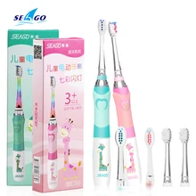 SEAGO Kids Children Electric Toothbrush for 3-12 Years Old Baby Soft Bristle Waterproof LED Light Smart Timer with 3 Brush Heads