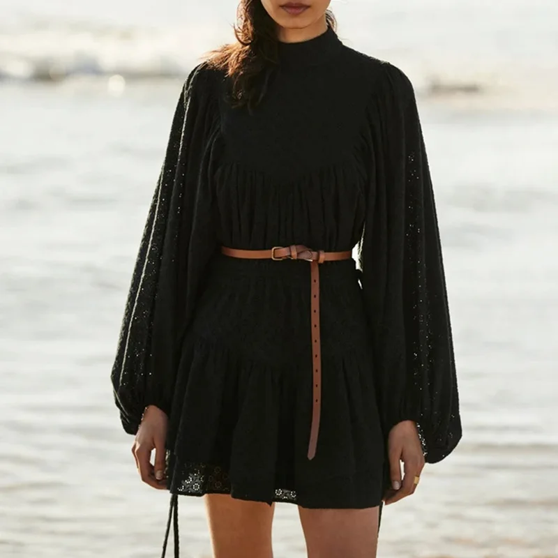 Women Long Sleeve Casual Autumn Dress Lantern Sleeve Hollow Out Draw String High Waist Tunic Mini Dress
Women Long Sleeve Casual Autumn Dress Lantern Sleeve Hollow Out Draw String High Waist Tunic Mini Dress