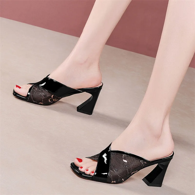 Meotina Shoes Women Cutouts Real Leather High Heels Slippers Square Toe Strange Style Ladies Slides Summer Sandals Female Black
Meotina Shoes Women Cutouts Real Leather High Heels Slippers Square Toe Strange Style Ladies Slides Summer Sandals Female Black