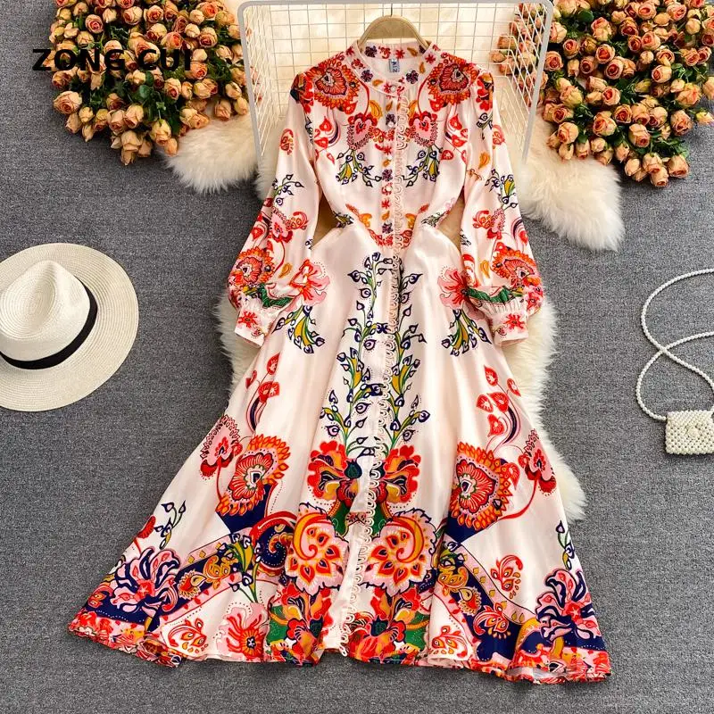 Elegant dress vintage floral print Maxi Dress autumn new women's dress stand collar long sleeve big swing holiday MIDI dress
Elegant dress vintage floral print Maxi Dress autumn new women's dress stand collar long sleeve big swing holiday MIDI dress