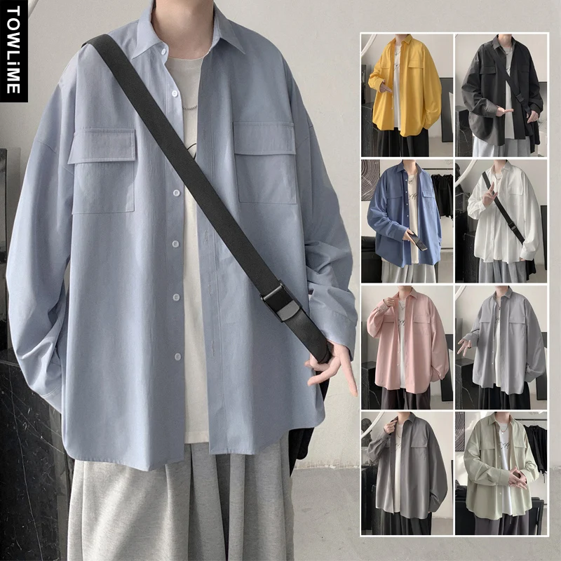 TOWLiME Harajuku Solid Long Sleeve Shirts For Men Pocket Korean Casual Cargo Shirts Vintage Mens Button Up Women Loose Tops
TOWLiME Harajuku Solid Long Sleeve Shirts For Men Pocket Korean Casual Cargo Shirts Vintage Mens Button Up Women Loose Tops