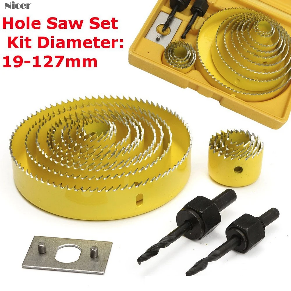 13Pcs Hole Saw Cutting Set Kit Drilling Tool Wood Metal Cutter 19-127mm Mandrels Saws Core Drill Bits Woodworking
13Pcs Hole Saw Cutting Set Kit Drilling Tool Wood Metal Cutter 19-127mm Mandrels Saws Core Drill Bits Woodworking