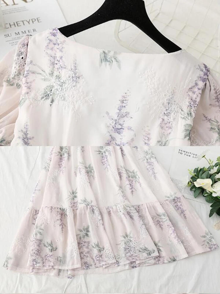2021 Summer Women's New Chiffon Shredded Flower Dress Women's French Square Collar Bubble Sleeve Lace Dress
2021 Summer Women's New Chiffon Shredded Flower Dress Women's French Square Collar Bubble Sleeve Lace Dress