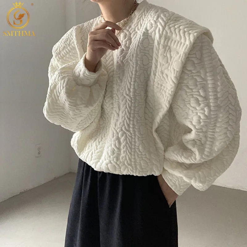 SMTHMA New Autumn Women O-Neck Pullover Jacquard Sweatshirt Texture Design Loose Patchwork Fake Two Piece Long Sleeve Hoodies
SMTHMA New Autumn Women O-Neck Pullover Jacquard Sweatshirt Texture Design Loose Patchwork Fake Two Piece Long Sleeve Hoodies