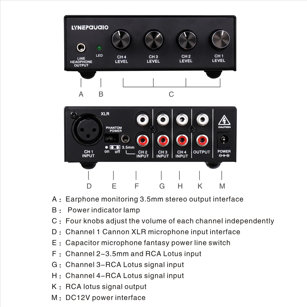 B895 Audio mixer professional 5-channel stereo microphone signal mixer with earphone monitoring and volume adjustment and DC12V
B895 Audio mixer professional 5-channel stereo microphone signal mixer with earphone monitoring and volume adjustment and DC12V
