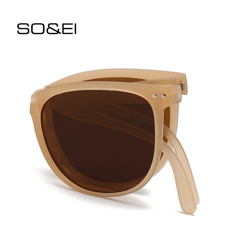

Модные складные женские круглые солнцезащитные очки SO & EI с защитой от ультрафиолета UV400 в стиле ретро, трендовые мужские солнцезащитные очк...