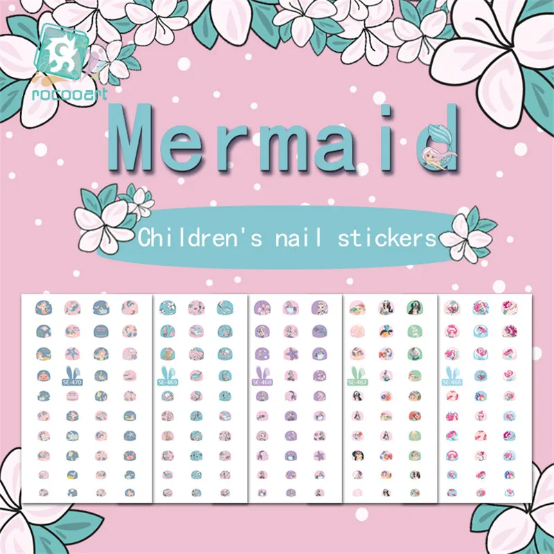 

Rocooart Mermaid Nail Stickers For Kids Cartoon Nail Art Decoration Nail Wraps Cute Elements Manicure Foil Nail Art Decal Child