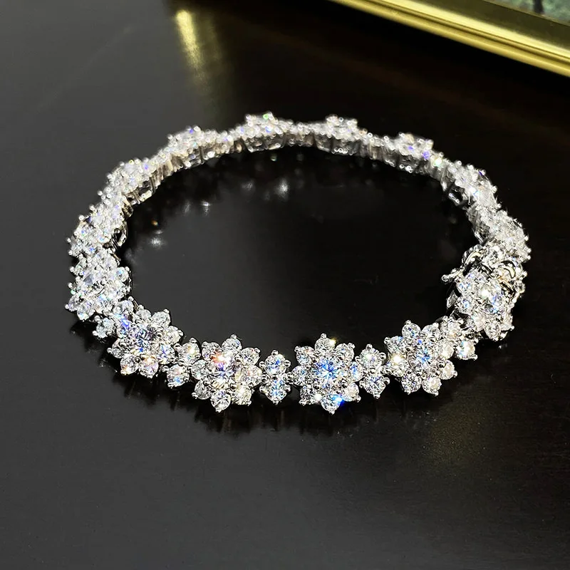 

Роскошный цветок лаборатория бриллиантовый браслет 925 стерлингового серебра обручальные свадебные браслеты для женщин драгоценных камней ювелирные изделия