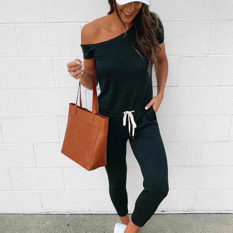 2021 Women Summer Solid Color Jumpsuits Drawstring Pockets Jumpsuit Bodycon Oblique Collar Short Sleeve Mid Waist Slim Jumpsuits
2021 Women Summer Solid Color Jumpsuits Drawstring Pockets Jumpsuit Bodycon Oblique Collar Short Sleeve Mid Waist Slim Jumpsuits