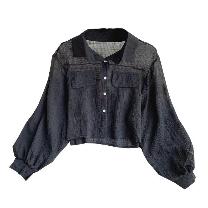 Fall 2020 New Design Sense Niche High Waist Short Long Sleeve Shirt Thin Polo Collar Shirt French Top 
Fall 2020 New Design Sense Niche High Waist Short Long Sleeve Shirt Thin Polo Collar Shirt French Top