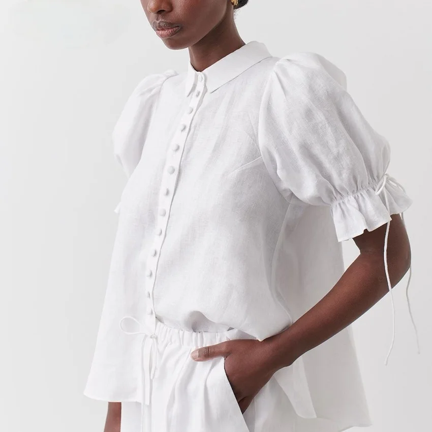 Ladies Fashion Single Breasted Casual White Shirt Women Summer Top Ladies Puffy Short Sleeve Shirt Lace Ruffled Elegant Top Cott
Ladies Fashion Single Breasted Casual White Shirt Women Summer Top Ladies Puffy Short Sleeve Shirt Lace Ruffled Elegant Top Cott