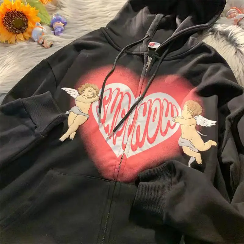 Cartoon Graphic Print Hip Hop Zip Up Jacket Hoodie Streetwear Women Thin Fall Long Sleeve Japanese Fashion Oversized Sweatshirt
Cartoon Graphic Print Hip Hop Zip Up Jacket Hoodie Streetwear Women Thin Fall Long Sleeve Japanese Fashion Oversized Sweatshirt