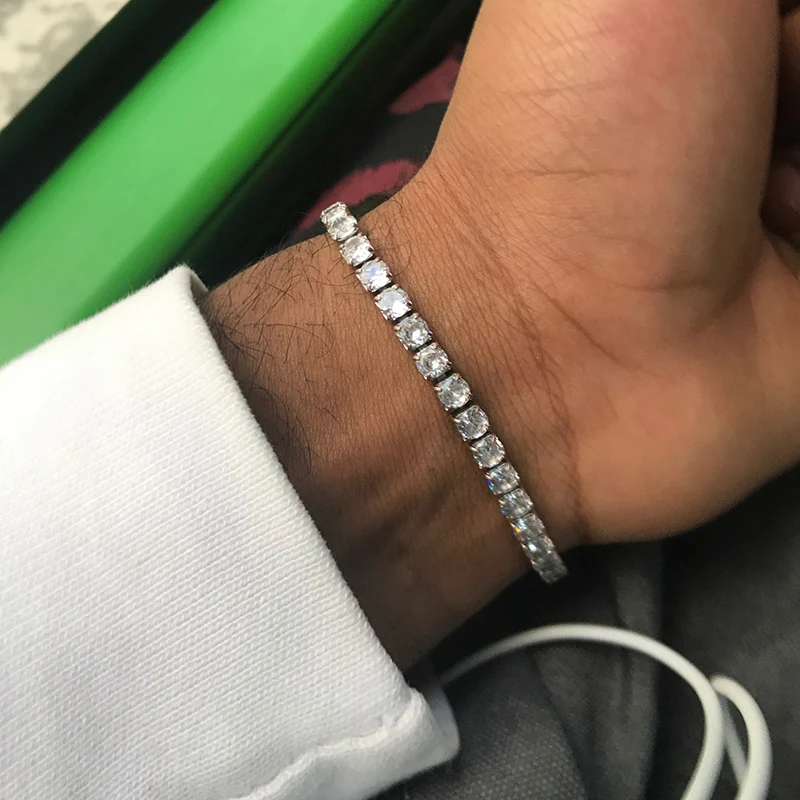 Men's Hip Hop Single Row Iced Out Crystal Tennis Bracelet Bling Women Cubic Zirconia Bracelets Link Chain Jewelry | Украшения и