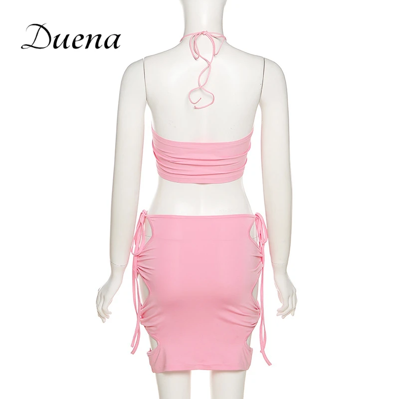 Duena Sexy Pink Bangade Bare Back Two Pieces Set Summer Cut Out Party Outfits A LINE Cropeed Sheath Shoulder Mini Skirt Womn
Duena Sexy Pink Bangade Bare Back Two Pieces Set Summer Cut Out Party Outfits A LINE Cropeed Sheath Shoulder Mini Skirt Womn
