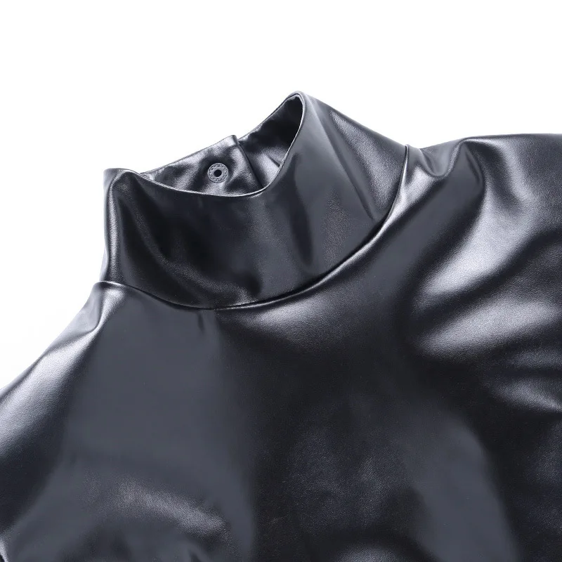 Autumn New Slim Tops Punk Style Back Buttons Slim Temperament Shoulder Pads Imitation Leather Tops Women 2020 Europe And Russia
Autumn New Slim Tops Punk Style Back Buttons Slim Temperament Shoulder Pads Imitation Leather Tops Women 2020 Europe And Russia