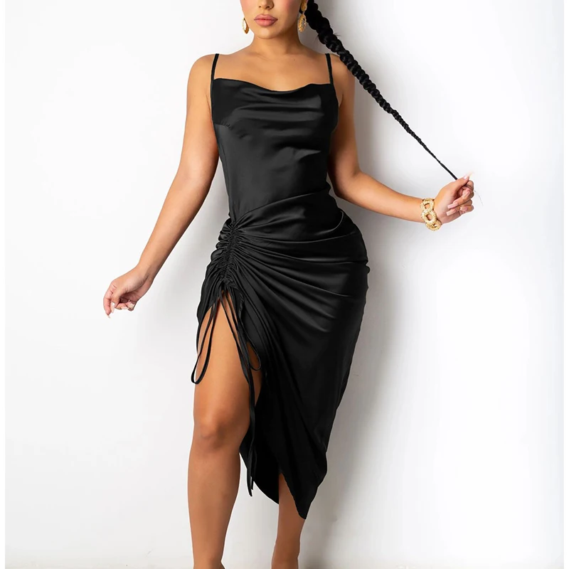 Spring Summer Lady Sexy Dresses V Neck Backless Slim Elegant Satin Dress Sleeveless Pleated Long Fashion Camisole Knee Length
Spring Summer Lady Sexy Dresses V Neck Backless Slim Elegant Satin Dress Sleeveless Pleated Long Fashion Camisole Knee Length