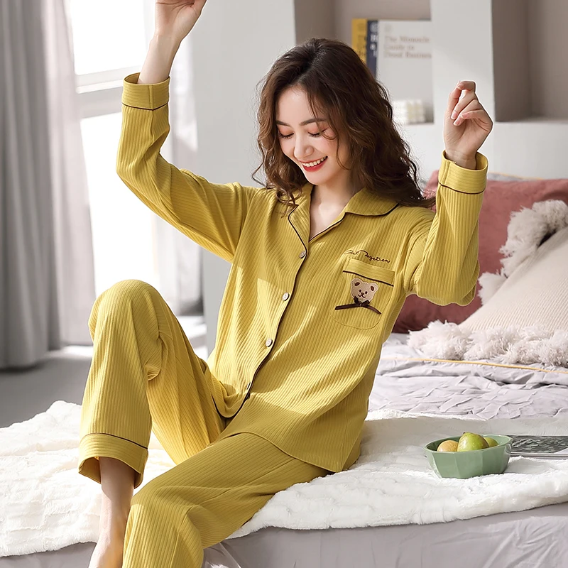 Пижама женская, из чистого хлопка, с длинным рукавом, свободная, Повседневная
Пижама женская, из чистого хлопка, с длинным рукавом, свободная, Повседневная