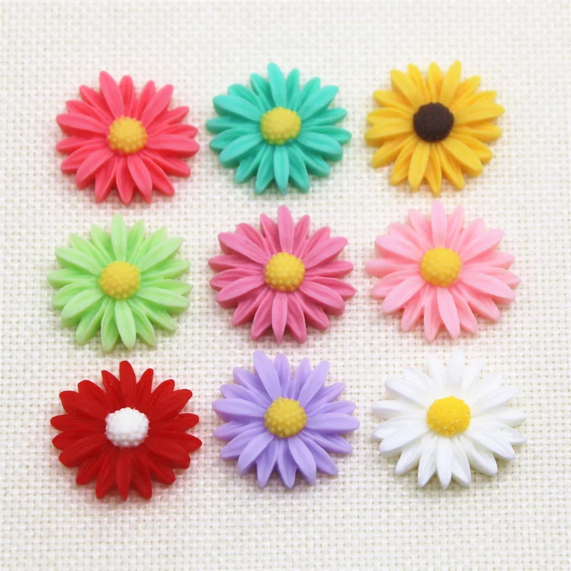 

20pcs 26mm Mixed Color daisy flower resin flatback cabochon DIY jewelry/phone decoration Art Accessories No Hole