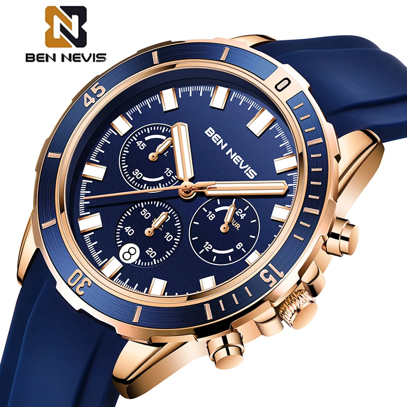 BEN NEVIS Men Watches Top Brand Luxury Blue Silicone Chronograph Sport Watch Mens Fashion Date Waterproof Clock Reloj Hombre
BEN NEVIS Men Watches Top Brand Luxury Blue Silicone Chronograph Sport Watch Mens Fashion Date Waterproof Clock Reloj Hombre