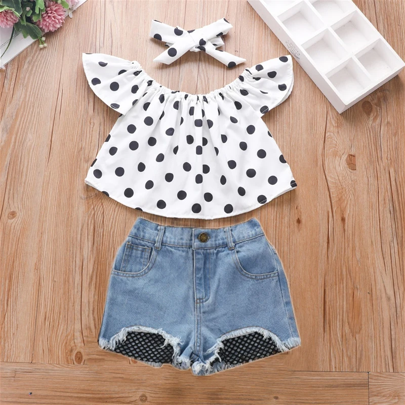 Baywell 2Pcs/Set Toddler Baby Girls Clothes Set Summer Children Girl Girls Shorts Set Polka Top With Denim Shorts Oufits Set
Baywell 2Pcs/Set Toddler Baby Girls Clothes Set Summer Children Girl Girls Shorts Set Polka Top With Denim Shorts Oufits Set