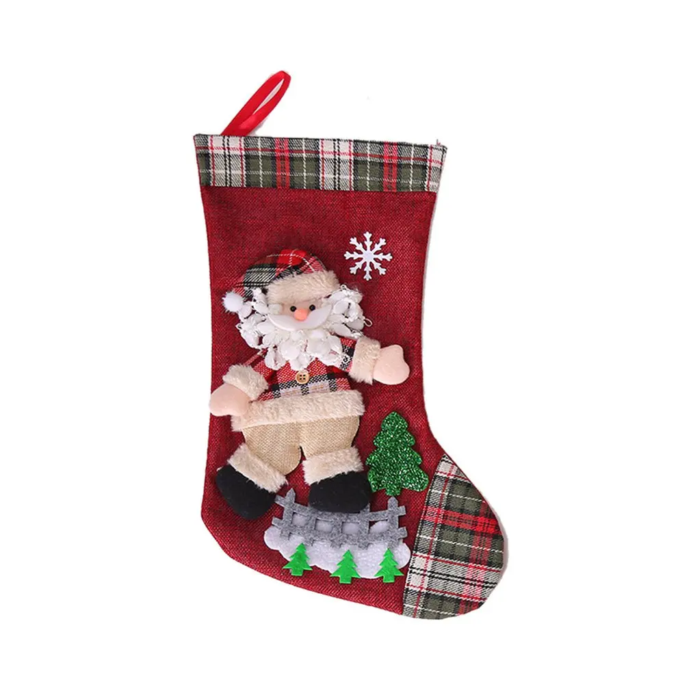 

Рождественские носки с принтом Санта-Клауса, лося, медведя, снеговика, Подарочный мешок для конфет на Рождество, украшение для новогодней ел...