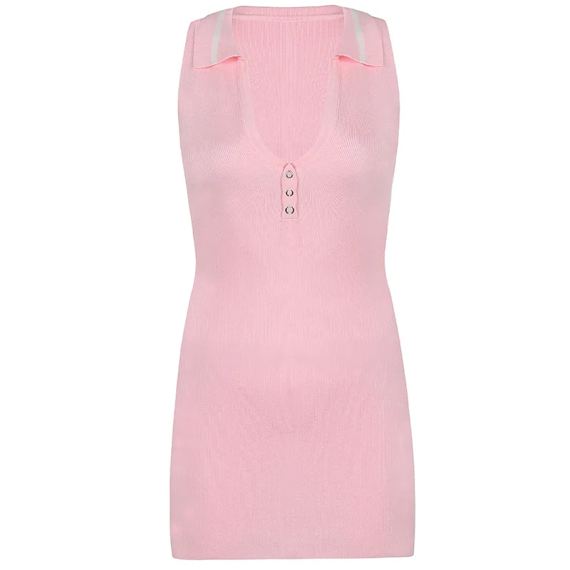 Stylish solid-colored woolly lapel deep V-slim bag butt vest dress skirt 2021