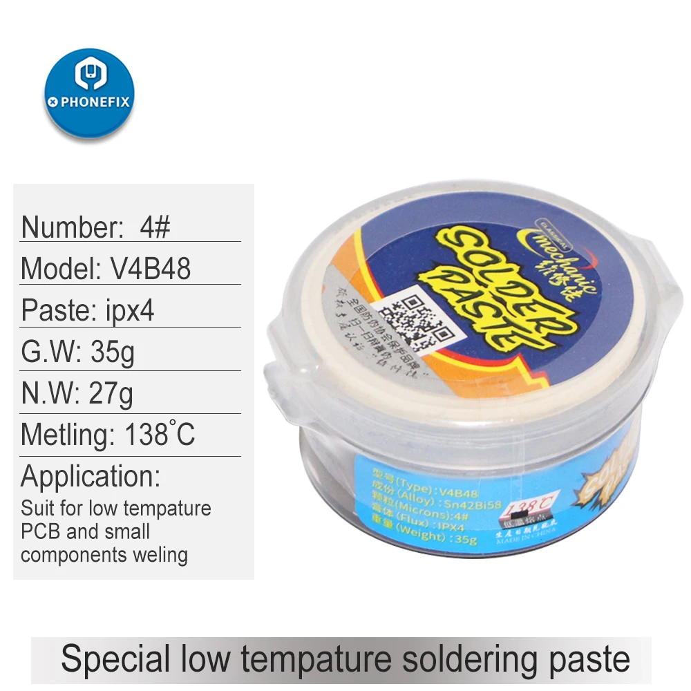 Mechanic Solder Paste lPX4 Solder Paste Flux Low Temperature 138C Melting Point Welding Flux Mobile Phone PCB Repair Tin Paste
Mechanic Solder Paste lPX4 Solder Paste Flux Low Temperature 138C Melting Point Welding Flux Mobile Phone PCB Repair Tin Paste