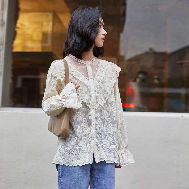Sexy Lace Embroidery Long Sleeve Women Blouse Shirt Korean Fashion Ruffles Female Tops Ladies Eegant Buttons Blouses
Sexy Lace Embroidery Long Sleeve Women Blouse Shirt Korean Fashion Ruffles Female Tops Ladies Eegant Buttons Blouses