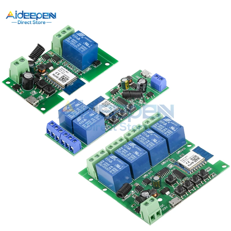 USB 5V DC 7-32V Wifi Relay Switch 1/2/4 Channel Wireless Wifi Relay Module 433MHZ Remote Control For Smart Home Tuya App Control
USB 5V DC 7-32V Wifi Relay Switch 1/2/4 Channel Wireless Wifi Relay Module 433MHZ Remote Control For Smart Home Tuya App Control
