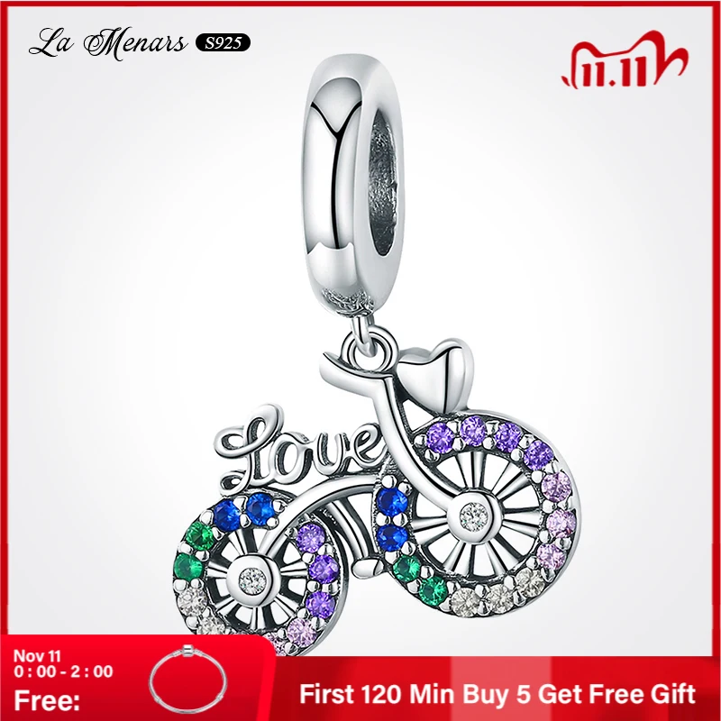 

La Menars New Love Bicycle Bead Charm Fit Original Brand Charm Bracelet Genuine Silver Plating For Women Jewelry