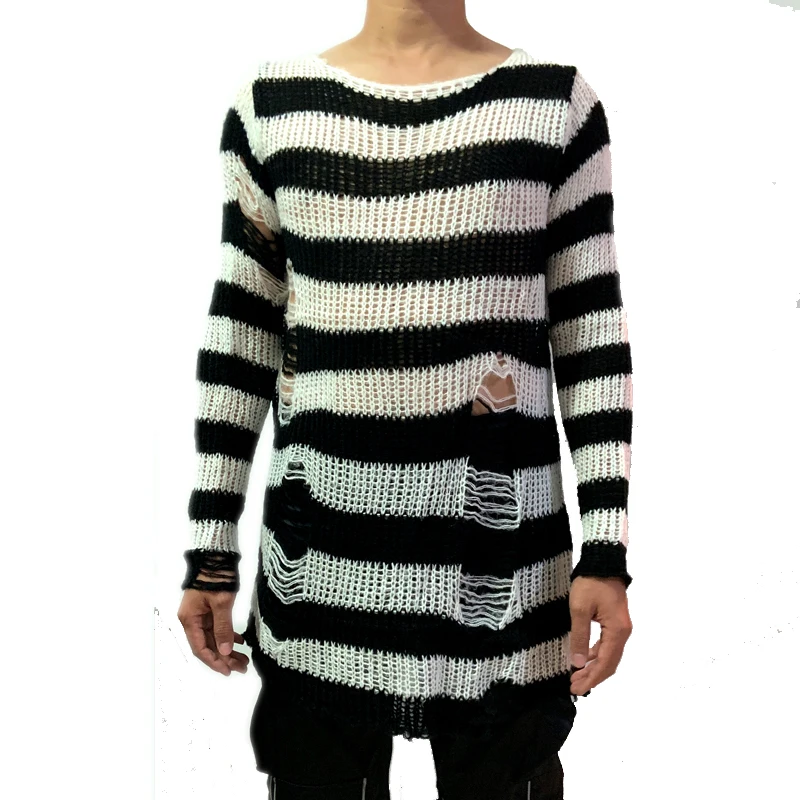 2022NEW Punk Gothic Cool Male Striped Long Sweater Man Stretch Thin Pullover Broken Sweaters Hollow Out Slit Spring KnitTop
2022NEW Punk Gothic Cool Male Striped Long Sweater Man Stretch Thin Pullover Broken Sweaters Hollow Out Slit Spring KnitTop